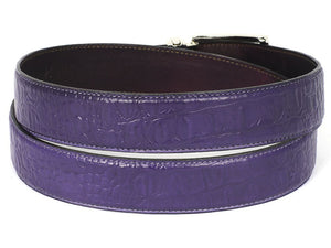 PAUL PARKMAN Men's Crocodile Embossed Calfskin Leather Belt Hand-Painted Purple (ID#B02-PURP)