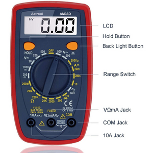 Digital Multimeter with Ohm Volt Amp and Diode Voltage Tester Meter Continuity Test (Dual Fused for Anti-Burn)