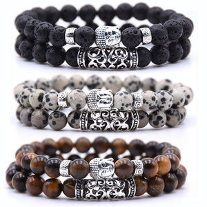 2pcs set  Black Lava Stone Prayer Beads Buddha Men Bead Bracelet Beaded Bracelets