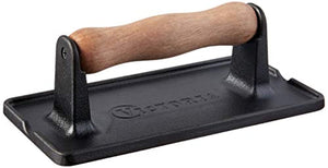 Cast Iron Pre-Seasoned Bacon Press & Meat Weight, Heavy-duty with Wood Handle