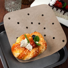 Load image into Gallery viewer, 100PCS Round Perforated Parchment Paper Air Fryer Liners Steaming Paper Baking Sheet 6&quot; White