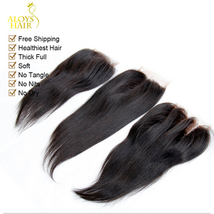 Grade 6A 4*4" Virgin Brazilian Straight Lace Closure Free/Middle/3 Wavy Part Top Closures Cheap Unprocessed Human Hair Closure Natural Color