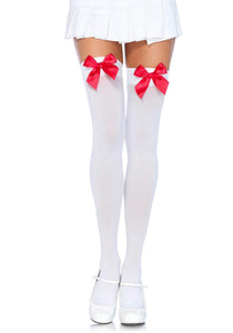 Women's Satin Bow Accent Thigh Highs