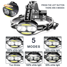 Load image into Gallery viewer, Super bright LED headlamp 4 x T6 + 2 x COB + 2 x Red LED waterproof led headlight 7 lighting modes with batteries charger