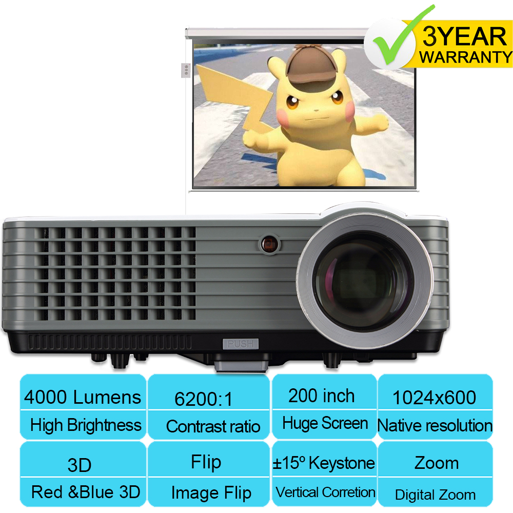 3D HOME THEATER MULTIMEDIA 4000 Lumens USB HDMI LED HOME PROJECTOR HD 1080P TV Fast Delivery. Free 3D Resources.3 Year Warranty.
