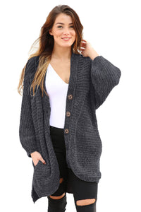 Gray Chenille Buttoned Sweater Cardigan