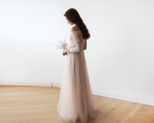 Charger l\&#39;image dans la visionneuse de la galerie, Blush Off-The-Shoulder Lace and Tulle Maxi Dress 1134