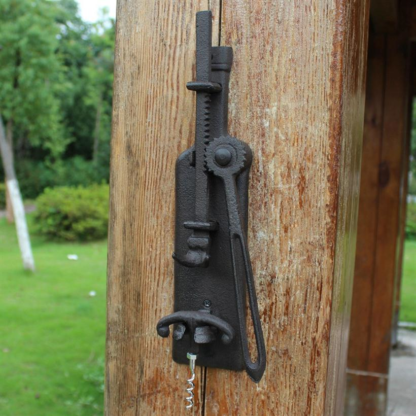 2 Pieces Cast Iron Wine Opener Brown Wall Mount Corkscrew Home Bar Pub Cabin Lodge House Restaurant Decoration Metal Crafts Opener