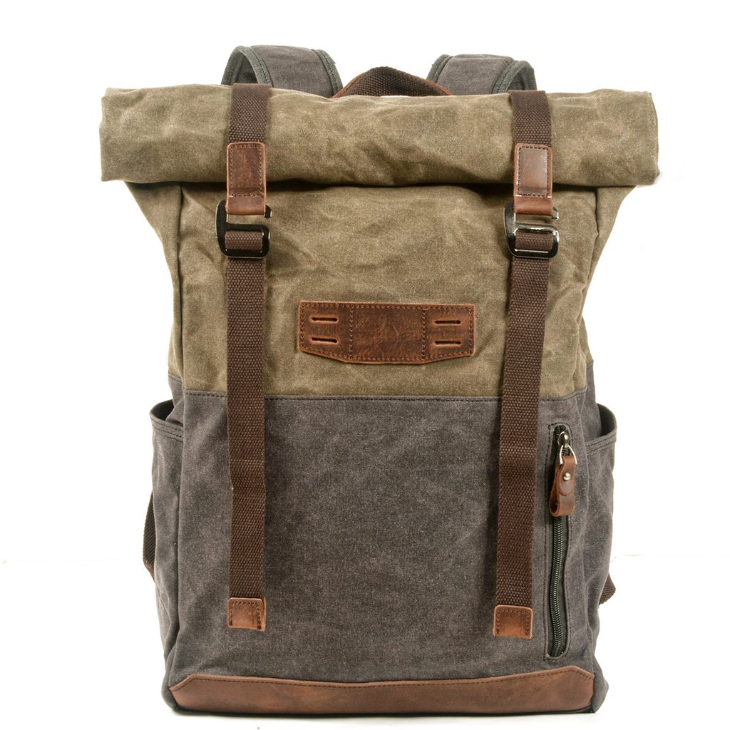 Casual canvas backpack, outdoor hiking and mountaineeringoll top designextended large capacity mountaineering bag