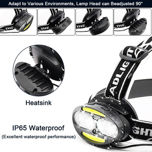 Super bright LED headlamp 4 x T6 + 2 x COB + 2 x Red LED waterproof led headlight 7 lighting modes with batteries charger