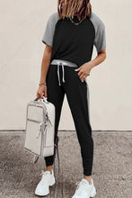 Load image into Gallery viewer, Black Colorblock Short Sleeves and Joggers Sports Set