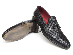 Paul Parkman Men's Tassel Loafer Black Woven Leather (ID#085-BLK)