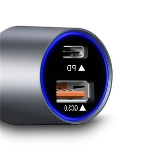 Portable Car Charger, USB QC3.0 PD Dual Fast Charger, Full Aluminum Alloy Shell, Durable and Fast Heat Dissipation silver