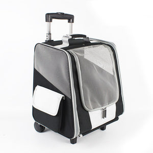 Cat Box Portable Dog Carrier Bag 4-Wheel Folding Trolley Case