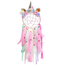 Load image into Gallery viewer, LED Lighted Up Unicorn Dream Catcher Wall Decor Colorful Feather Dreamcather