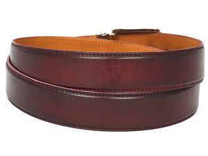 PAUL PARKMAN Men's Leather Belt Hand-Painted Dark Bordeaux (ID#B01-DARK-BRD)