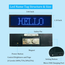 Charger l\&#39;image dans la visionneuse de la galerie, LED Name Tag, LED Name Badge Rechargeable LED Business Card Screen with 44x11 Pixels USB Programming Digital Display-Blue
