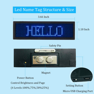 LED Name Tag, LED Name Badge Rechargeable LED Business Card Screen with 44x11 Pixels USB Programming Digital Display-Blue