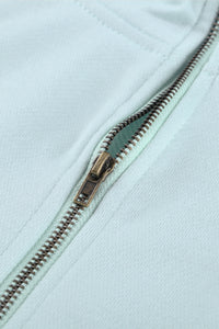 Cotton Pocketed Half Zip Pullover Green Sweatshirt