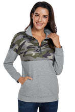 Charger l\&#39;image dans la visionneuse de la galerie, Camo Splice Gray Kangaroo Pocket Zip Collar Sweatshirt