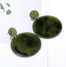 Load image into Gallery viewer, AOMU New Dark Green Geometric Round Big Circle Acrylic Statement Long Drop Earrings