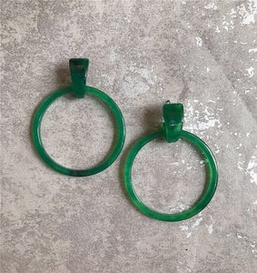 AOMU New Dark Green Geometric Round Big Circle Acrylic Statement Long Drop Earrings