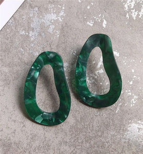 AOMU New Dark Green Geometric Round Big Circle Acrylic Statement Long Drop Earrings