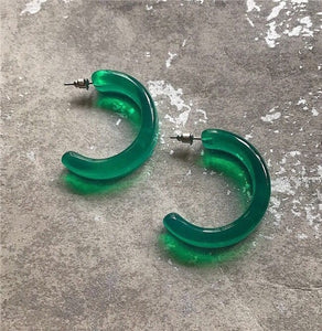 AOMU New Dark Green Geometric Round Big Circle Acrylic Statement Long Drop Earrings