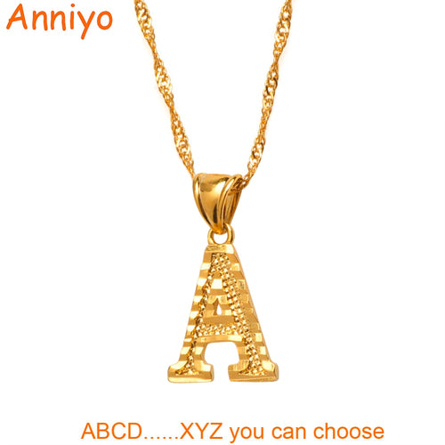 Anniyo Small Letters Necklaces for Women/Girls Gold Color Initial Pendant Thin Chain