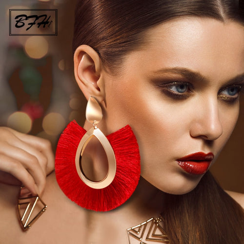 BFH Bohemian Big Tassel Drop Earrings For Women Lady Female