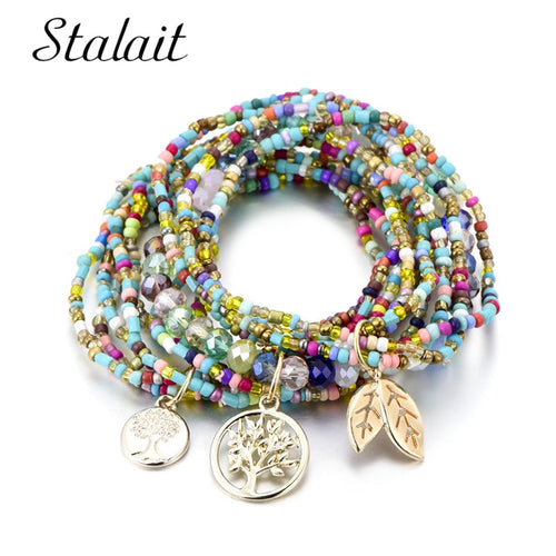 Bohemian Style Life of Tree Leave Charm Beads Bracelets For Women Boho Multilayer