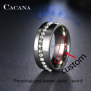CACANA  Stainless Steel Rings For Women Slash A Line Of CZ  Personalized Custom Fashion Jewelry Wholesale NO.R68
