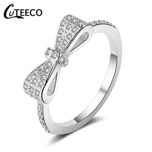 CUTEECO Dropshipping Silver Color Clear CZ Wedding Ring Fit Original Brand Rings For Women