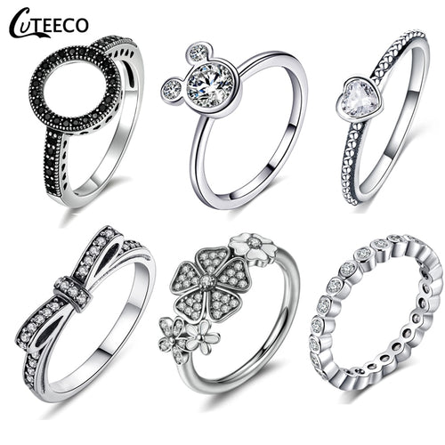 CUTEECO Dropshipping Silver Color Clear CZ Wedding Ring Fit Original Brand Rings For Women