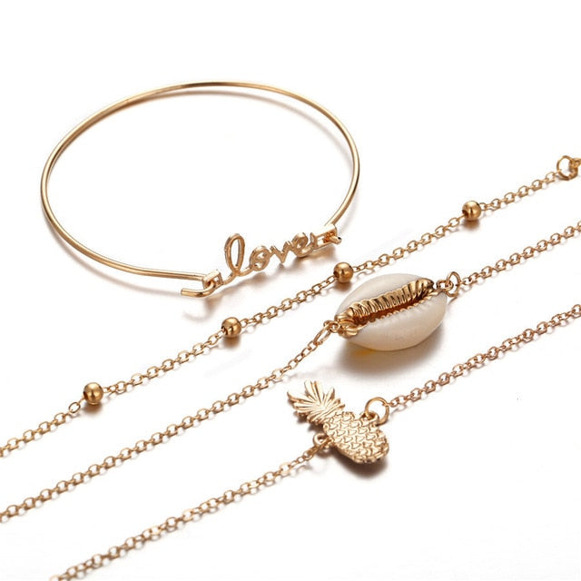 Ckysee 5Pcs/lot Bohemian Map Heart Turtle Charm Bracelets Set Bangles For Women Fashion Crystal