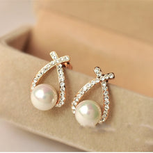 Load image into Gallery viewer, E0156 Fashion Jewelry Simulated Pearl Drop Earrings Cute Bowknot Dangle Earrings For Women Shiny Crystal Wedding Jewelry Elegant