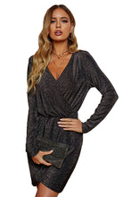 Load image into Gallery viewer, Wrap V Neck Metallic Tunic Dress