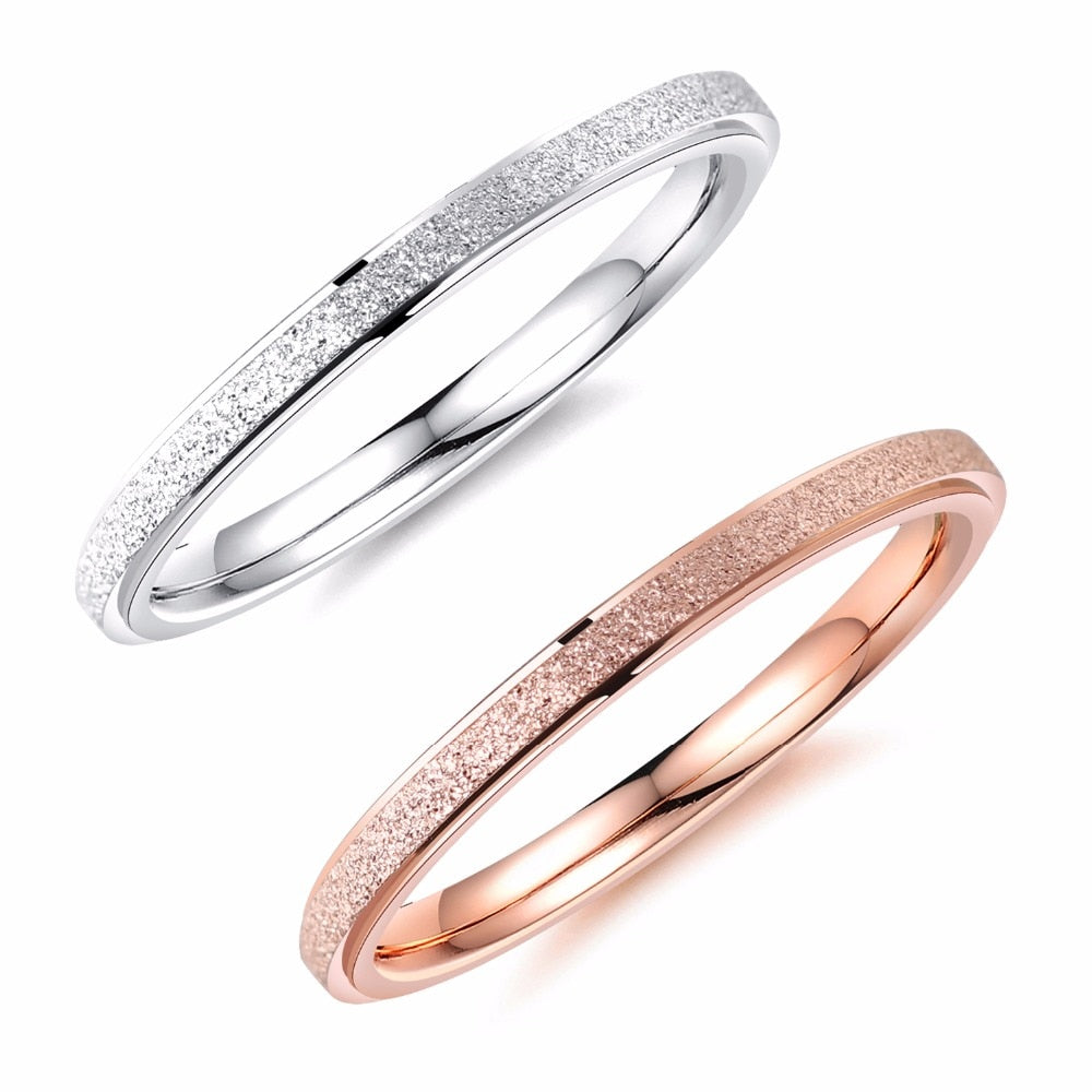 Fashion Simple Scrub Stainless Steel Women 's Rings 2 mm Width Rose Gold Color Finger Jewelry Gift For Girl
