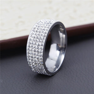 H:HYDE 5 Row Lines Clear Crystal Wedding Rings For Women Fashion Rhinestone Stainless Steel