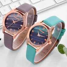 Load image into Gallery viewer, Women Fashion Rhinestone Green Watch Casual Leather Strap Ladies