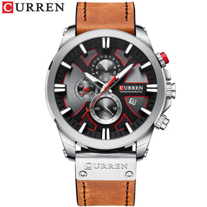 CURREN Watch Chronograph Sport Mens Watches Quartz Clock Leathe