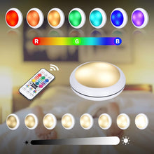 Load image into Gallery viewer, USB Rechangeable RGBW LED Cabinet Light Puck Light 16 Colors Remote