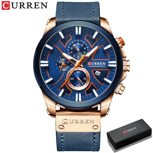 CURREN Watch Chronograph Sport Mens Watches Quartz Clock Leathe