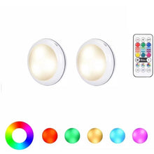 Load image into Gallery viewer, USB Rechangeable RGBW LED Cabinet Light Puck Light 16 Colors Remote