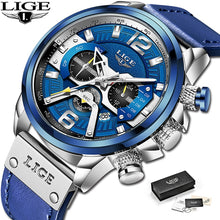 Load image into Gallery viewer, 2022 New Mens Watches LIGE Top Brand Leather Chronograph Waterproof Sport