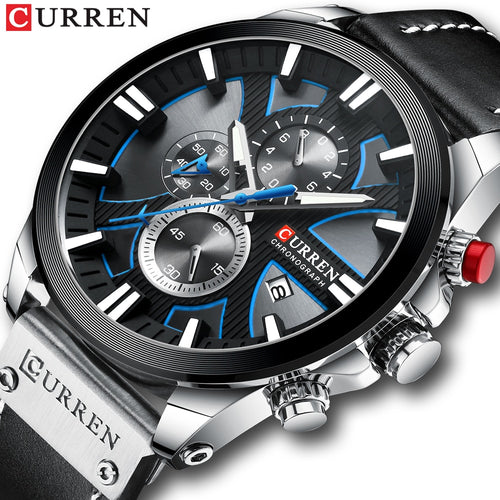 CURREN Watch Chronograph Sport Mens Watches Quartz Clock Leathe