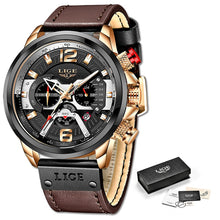 Load image into Gallery viewer, 2022 New Mens Watches LIGE Top Brand Leather Chronograph Waterproof Sport