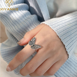 XIYANIKE Silver Color  Open Adjustable Ring Retro Simple Butterfly Ring Fashion Trend Handmade Ring For Women