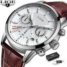 Load image into Gallery viewer, 2022 New Mens Watches LIGE Top Brand Leather Chronograph Waterproof Sport Automatic Date Quartz Watch For Men Relogio Masculino