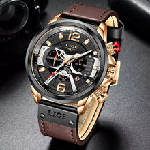 Load image into Gallery viewer, 2022 New Mens Watches LIGE Top Brand Leather Chronograph Waterproof Sport Automatic Date Quartz Watch For Men Relogio Masculino